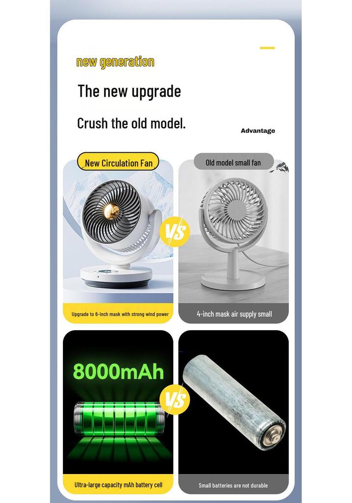 Jingcai Silent Convection Air Circulation Fan for Desktop Cooling