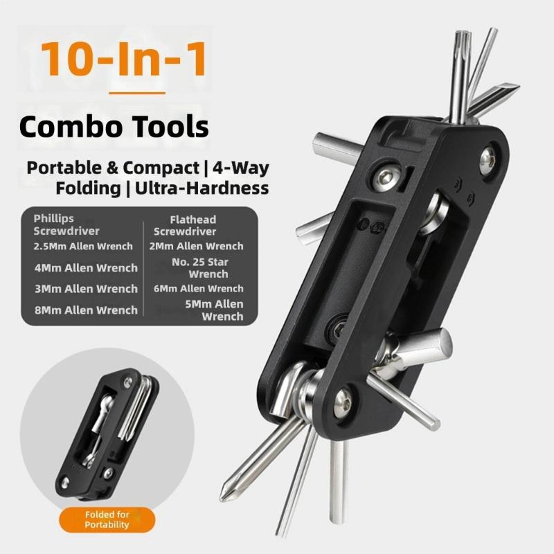 10 in 1 Bicycles Maintenance Tool Pocket Size Heavy Duty Bikes Multiple Tool Multifunctional Bikes High Strength Wrench