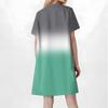 Women Fashion Casual V-neck Short Sleeve Button Gradient Print Dress