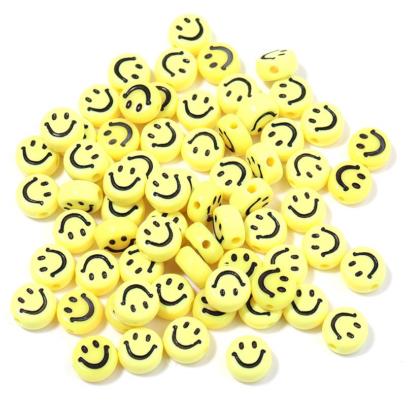 100-Pack 4x7mm Acrylic Smiley Face Beads - Drip Oil Electroplated, DIY Letter Beading Accessories