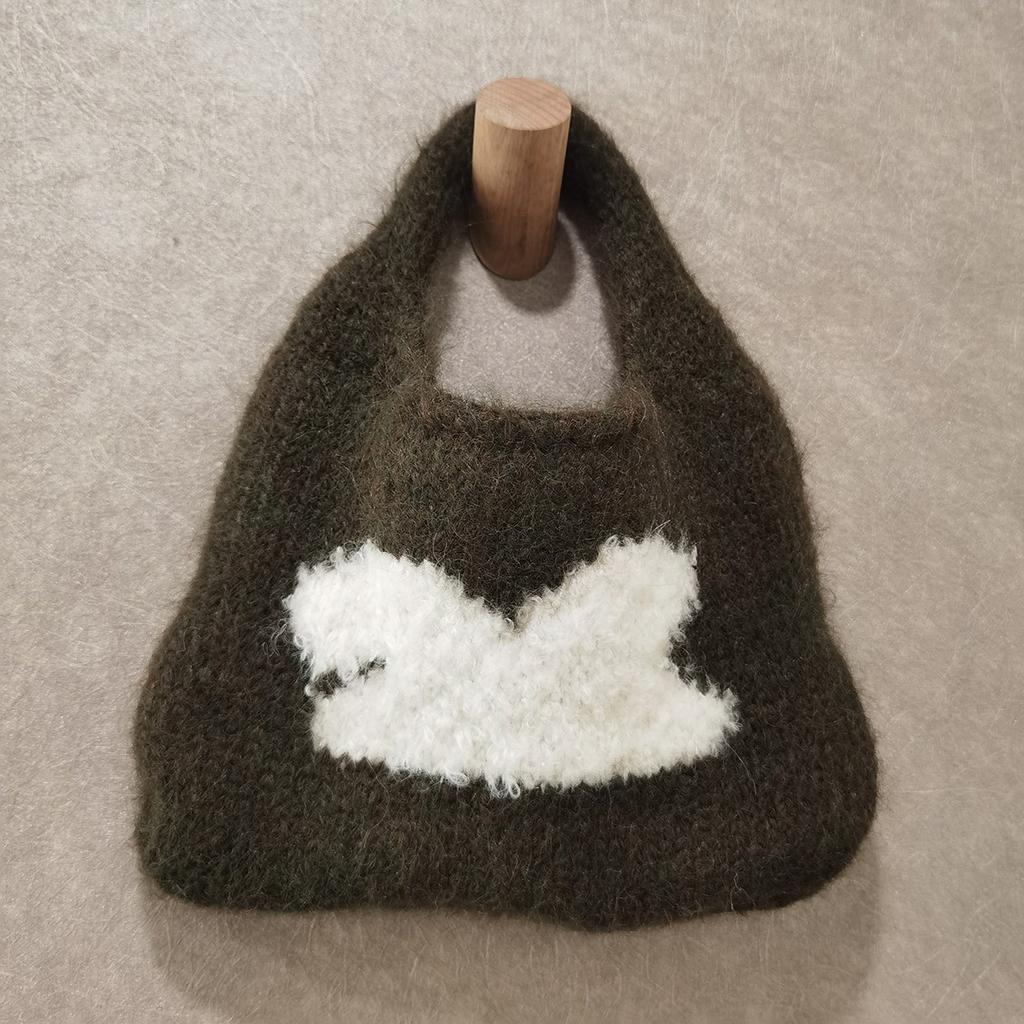 Plush knit bag, small bag, autumn/winter handheld, cute fluffy handbag, winter knit bag