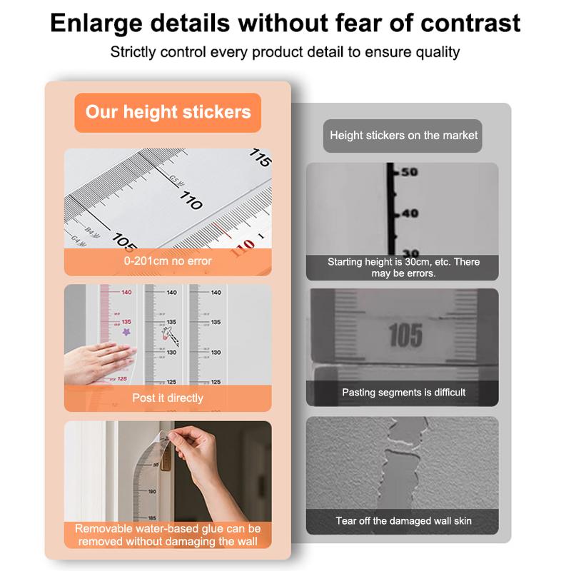 Cartoon Height Measurement Wall Sticker Accurate Clear Scale Up To 200Cm Removable Perfect For Kids Bedroom Nursery Home Decor