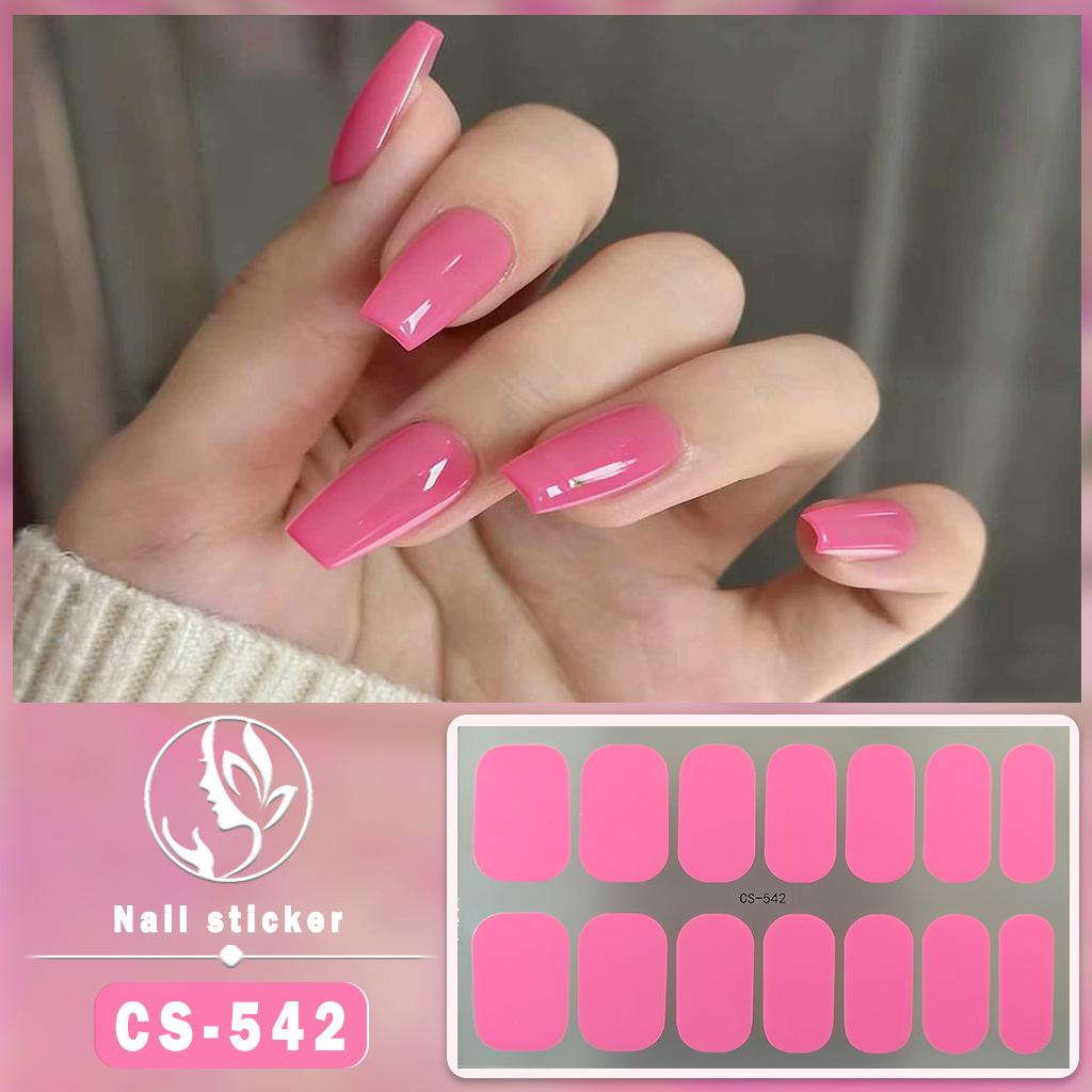 CS Waterproof No-Cure Gel Nail Wraps, Full Cover Korean Style Sparkling Solid Color Nail Stickers, Nail Patch Films