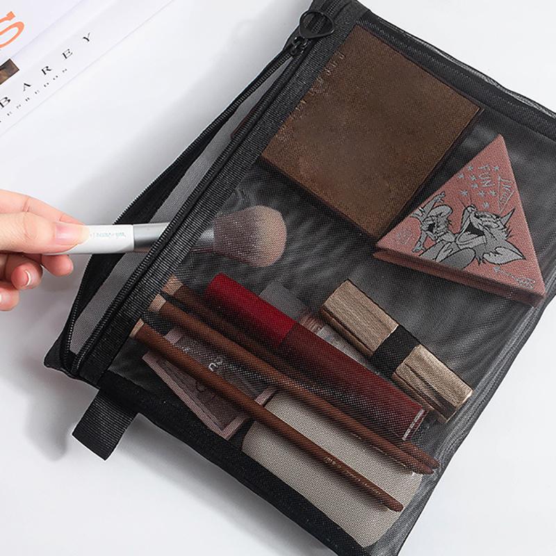 Nylon Mesh File Bag A4 A5 A6 Transparent Zipper Test Paper Information Student Pen Bag Transparent Mesh Cosmetic Storage Bag