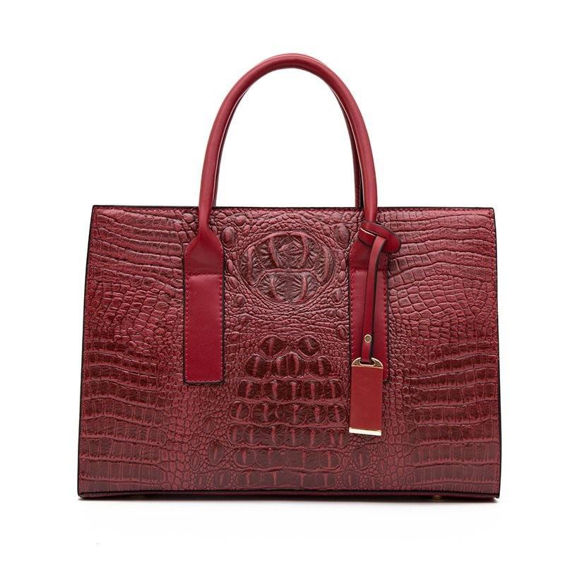 Chic Retro European American Crocodile Texture Handbag In Various Colors Large Roomy Pu Shoulder And Crossbody Bag Red