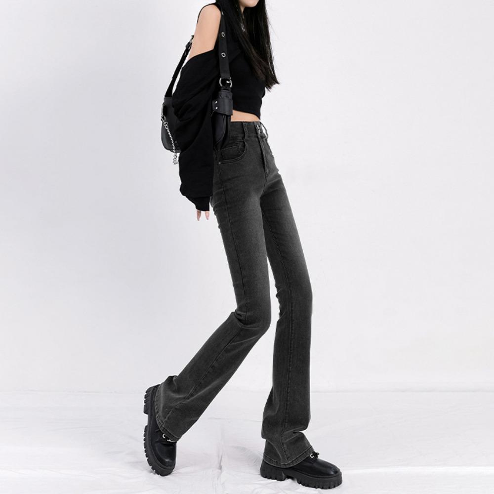 Jeans Micro-pull Pants Women's High Waist Autumn and Winter New Double Buckle Trendy Fat MM Thin Micro-flared Trousers Ins Trendy