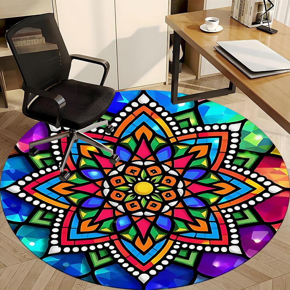 1pc Mandala StainedGlass Office Round Area Rug, Indoor Mat Suitable ForOffice, Under Office Chairs Bedroom Living Room Home Decor, Room Deco q100