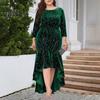 Women Evening Dress Three Quarter Sleeve Irregular Hem Round Neck Plus Size Slim Fit High Waist Swallowtail Elegant Maxi Dress Prom Party Clothes