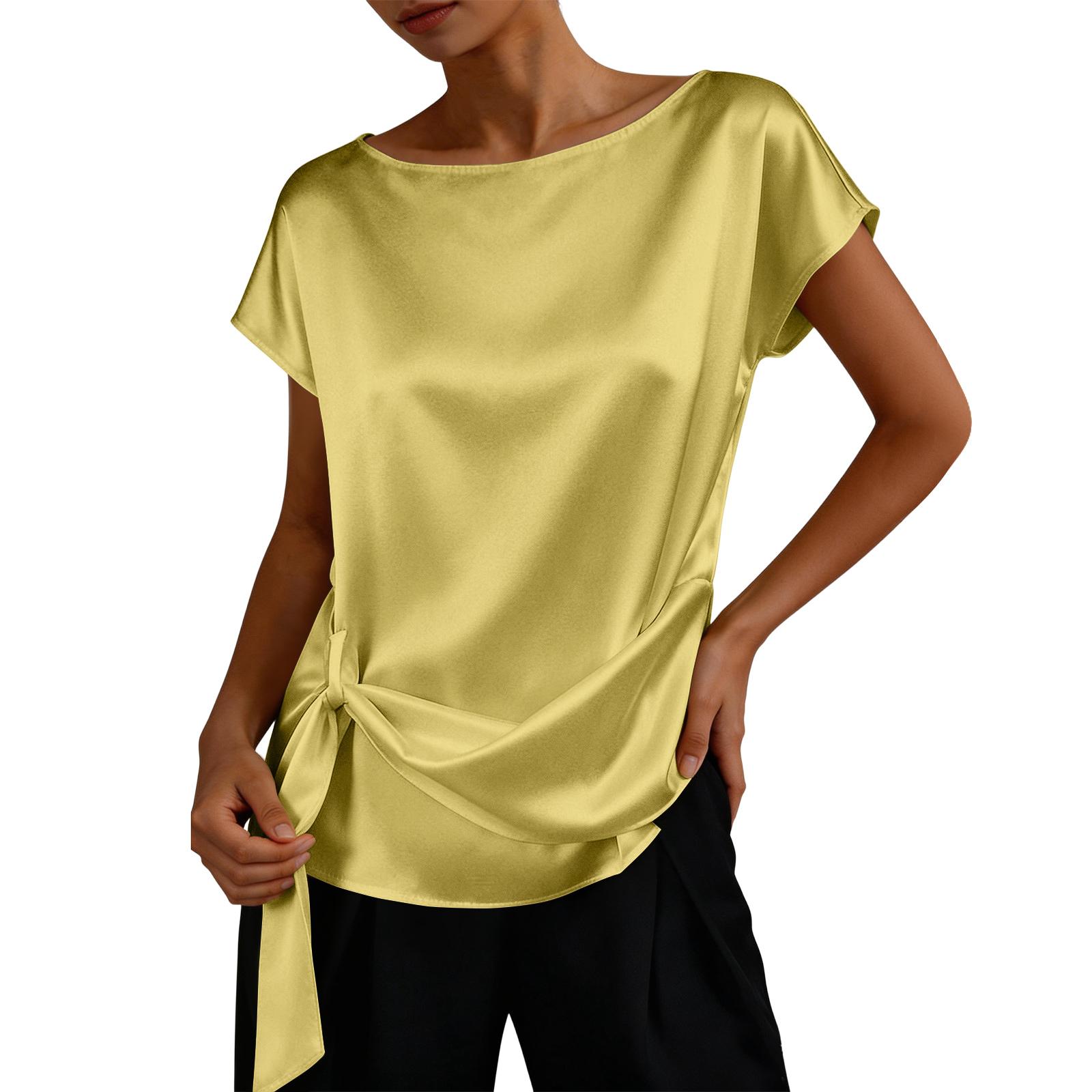 Women s Elegant Casual Round Neck Fashion Tie-front Shirt Top XXL жёлтый
