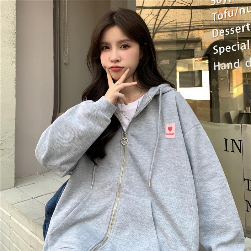 Korean Cardigan Sweatshirt Womens Hooded Autumn Thin Coat Female Zipper Apricot Hoodies Streetwear