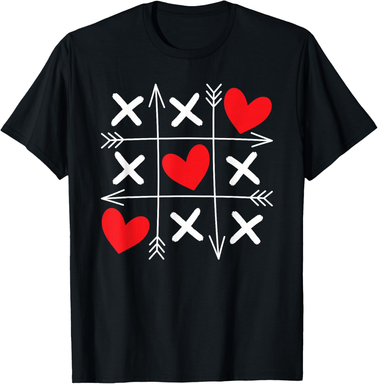 Tic Tac Toe Heart Arrows Valentine Day Graphic Tee Soft Cotton Casual T-Shirt for Men and Women S разноцветный
