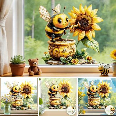 Double Sides Decorative Sticker Cartoon Bee Sunflower Electrostatic Decals Home Decoration