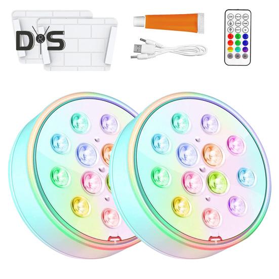 LED Pool Lights Set with Timer Function Remote Control IP68 Waterproof 16 Colors 3 Modes Rechargeable Underwater Pool Lights