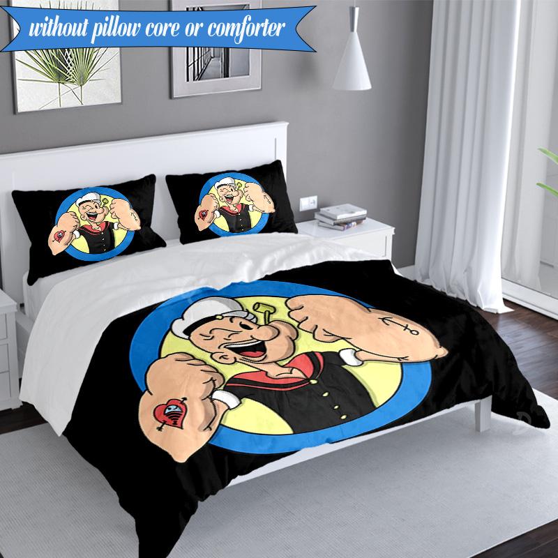 3PCS Popeye Bedding Set Duvet Cover Closure Includes 1 Duvet Cover & 2 Pillowcases for All Seasons Bedroom Decor Christmas Fan gifts