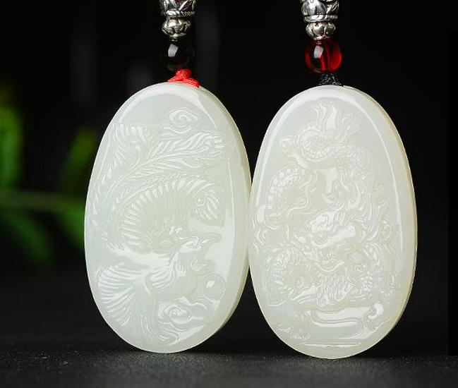 Xinjiang Hotan Jade Tai Chi Dragon and Phoenix Pendant with Certificate – Auspicious Jade Pair