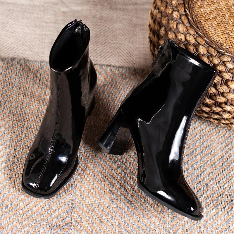 Pointed Toe Women Ankle Boots Black White Pink Sock Booties Thick High Heels Fashion PU Shoes Woman Winter Botas Size 35-40