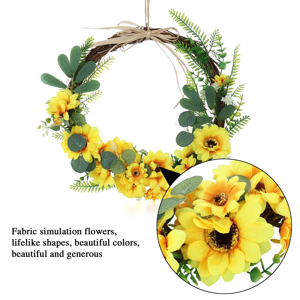 Artificial Sunflower Wreath Yellow Flower Wreath for Front Door Wall Window Hanging Decor 22.83 X 3.94in