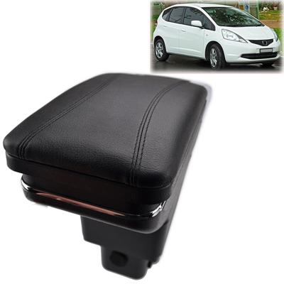 Dual-Layer Black Leather Arm Rest For Fit Jazz Hatchback 2002-2008 Centre Console Storage Box Armrest