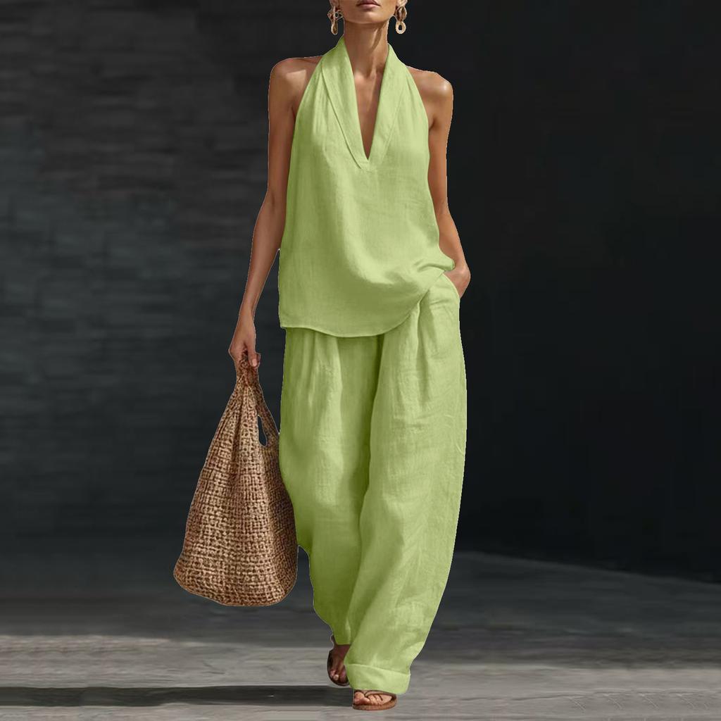 Women's Fashion Sleeveless Loose-Fitting Off-the-Shoulder Casual Two-Piece Set