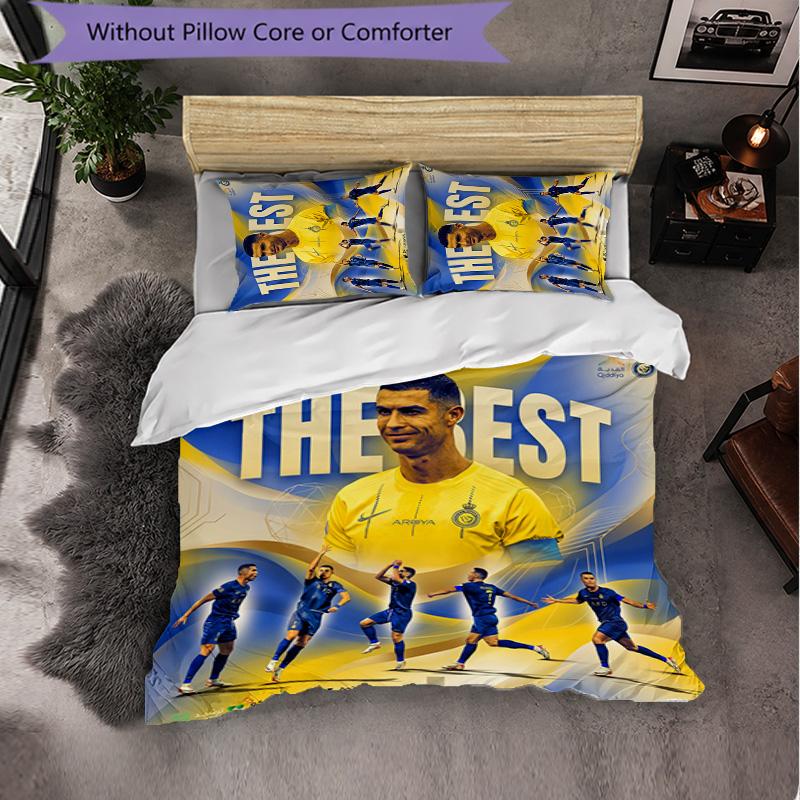 Set Lenzuola 3 Pezzi con Fantasia Cristiano Ronaldo Morbida Microfibra Copripiumino con Federe per Camera da Letto