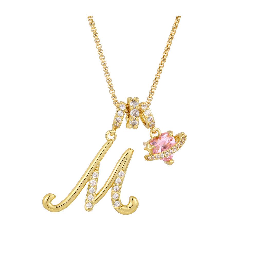Women s Initial Heart Necklace with Customizable Art Design Letter Jewelry Gold Chain Set Adjustable Size Hypoallergenic Pink&40cm
