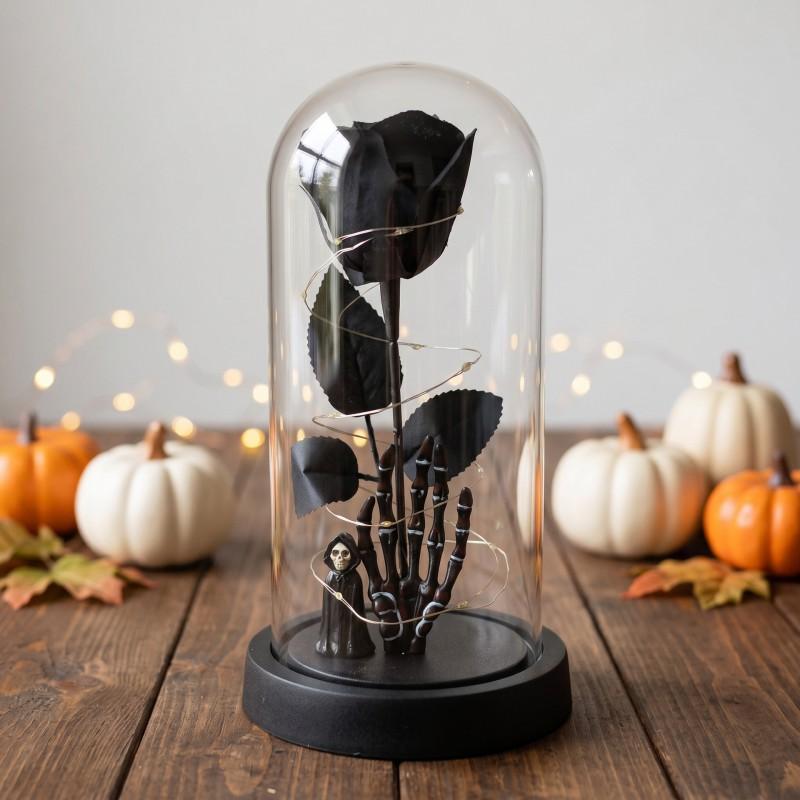 Halloween Decorative Preserved Flower Glass Dome With Black Rose Skull Ghost King Pumpkin Party Gift