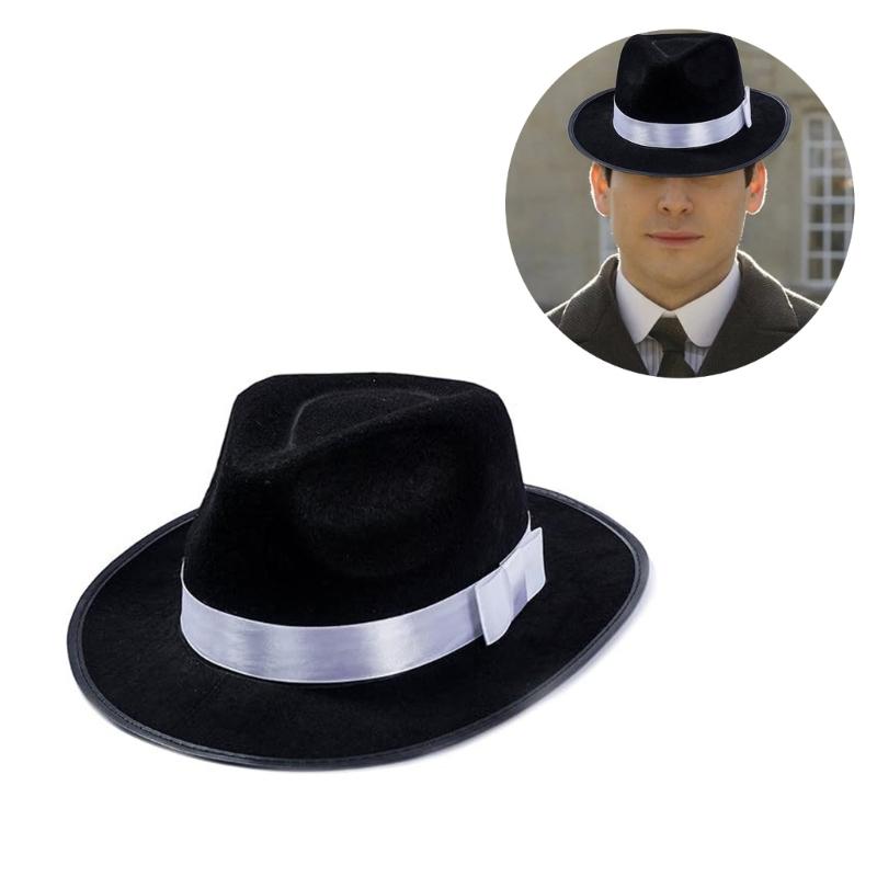 Cosplay Flat Top Hat Black Fedora Jazzs Hat Musical Festival Costume Accessories