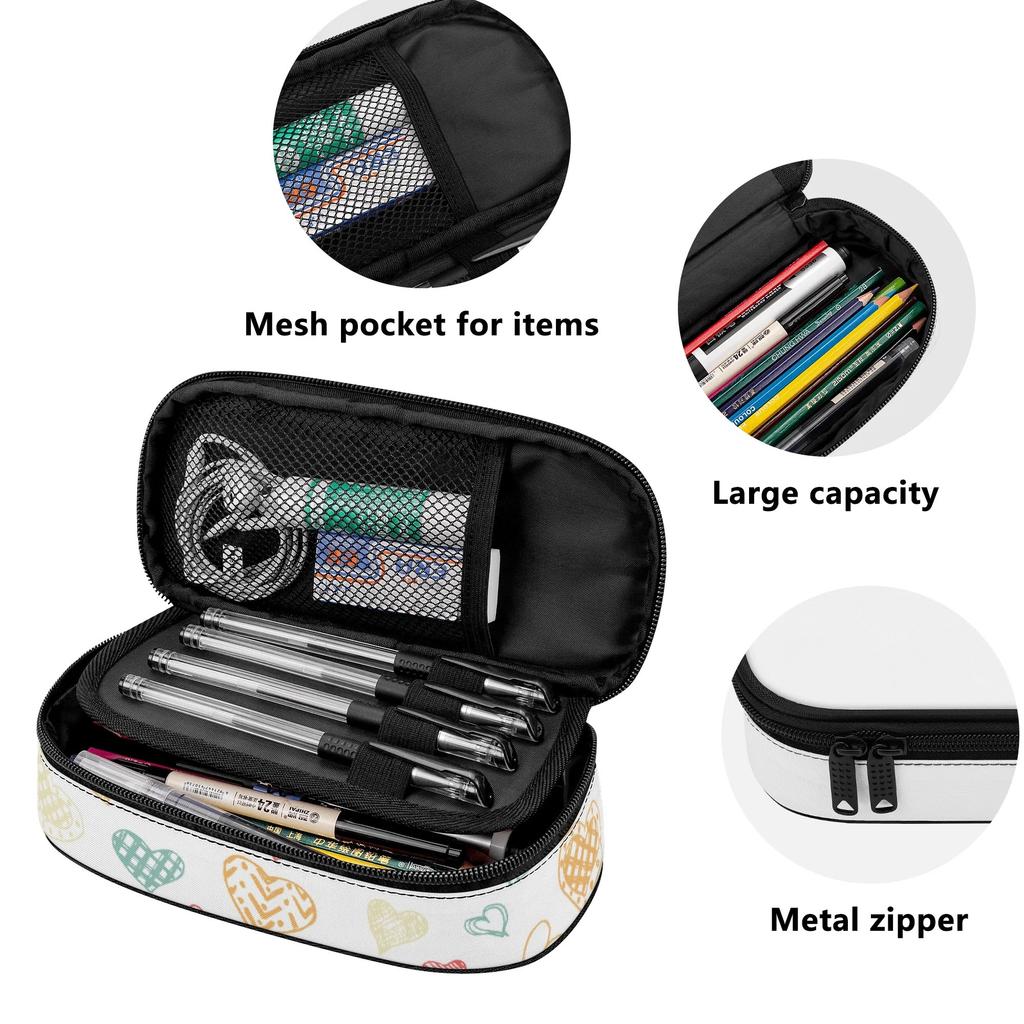 Pencil Pouch Portable Durable 300D Polyester Zipper Closure with Mesh Pocket Removable Divider and Pen Slots for Everyday Study