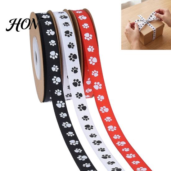 Floral Arrangement Craft Supplies 0.4" x 9.8 Yards Paw Print Ribbed Ribbon, Decorative Fabric Ribbon for DIY Gift Wrapping Pet Themed and Bows,