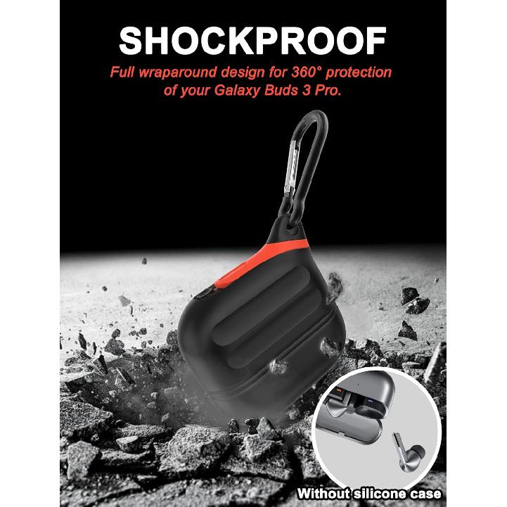 for Galaxy Buds 3 Pro Case & Galaxy Buds 3 Case, Waterproof Premium Silicone Cover with Carabiner, Wireless Charging, Patent Registered, Black