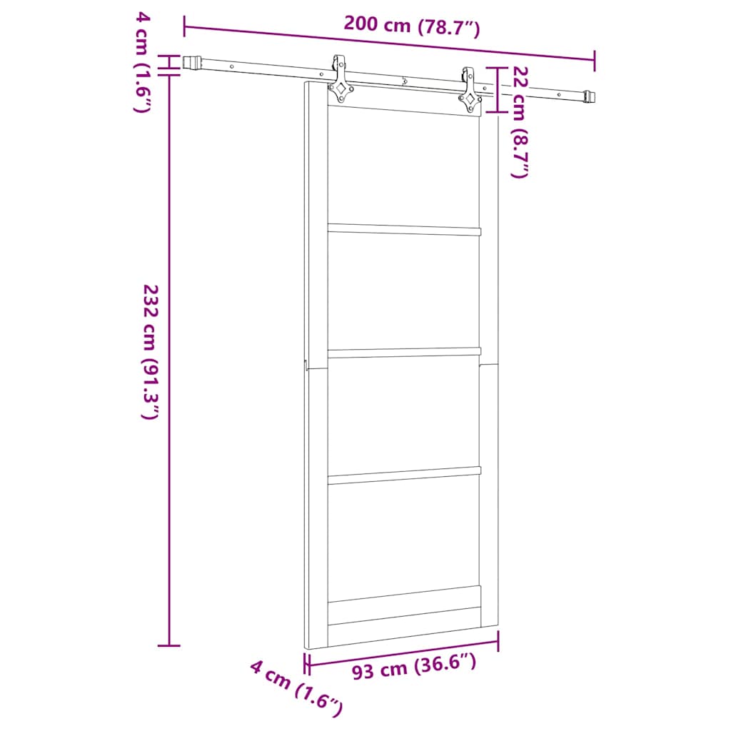 Sliding Door Natural 93 x 232 cm Solid Pine Wood and Glass
