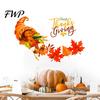 Autumn Harvest Wall Decals Festival Stickers for Thanksgiving Decor, PVC Cornucopia Pumpkins And Maple Leaves Decals, Festive Art Peel Stick