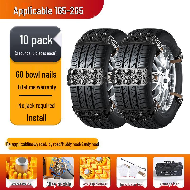 Universal Rubber Anti-Skid Tire Chains for Cars, SUVs, and Vans - Protects Tires In Winter Conditions