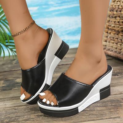 Fashion Summer Outdoor Women Wedges Sandals Fashion Slip-On Peep Toe Sandals Woman Breathable Soft Leather Platform Shoes for Woman