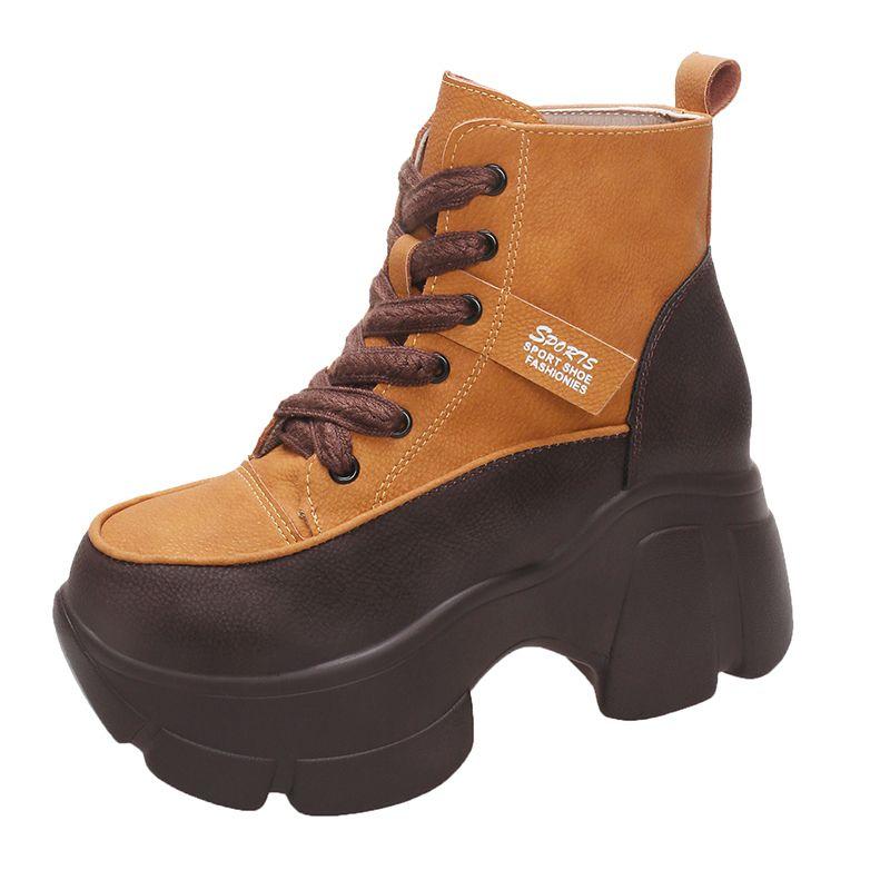 

Кожаные Ретро Женские Осенние На Толстой Подошве С Внутренней Платформой Модные Короткие Ботинки Сочетание Цветов Мягкая Подошва Высокие Ботинки 38 жёлтый