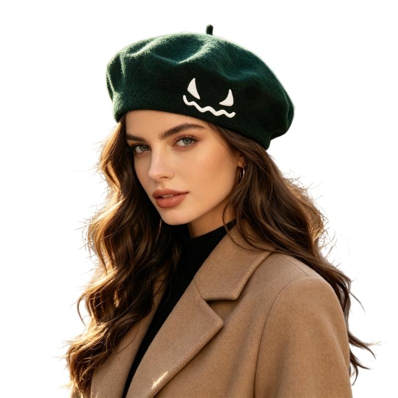 Embroidered Halloween Beret for Adults and Teens, Soft Fabric Hat for Party Dressing, Photos, and Fall Wear Style