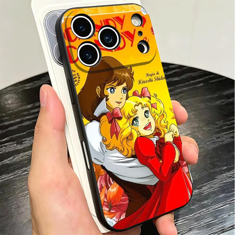 Candy 90s Cartoon Soft Phone Case for iPhone 16 16E 17 Air 15 Pro Max 14 Plus 13 Mini 11 12 7 Black Cover Back Shell
