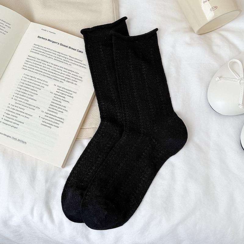 

Hehe Socks Children s Spring and Summer Lightweight Mid-Calf Tube Socks Ballet Style Mesh Breathable Rolled Edge Postpartum Socks 1 pair чорний