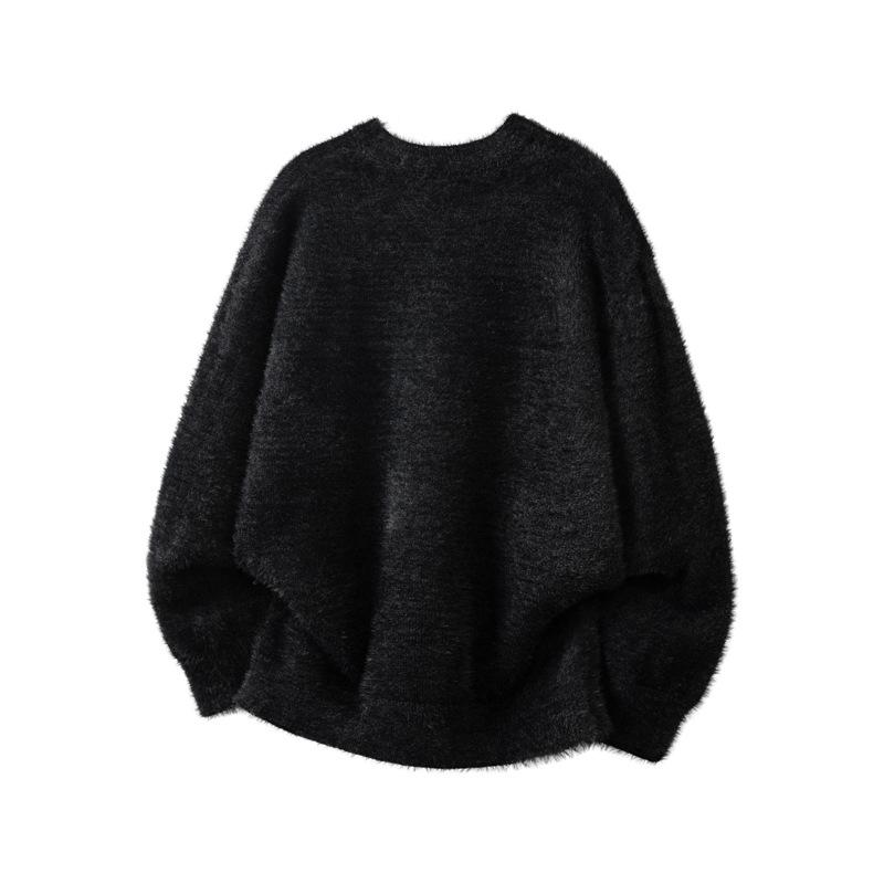 Men's Faux Mink Fur Knit Sweater, Retro-Style, Solid Color, Round Neck, Spring Fashion.