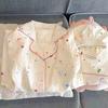 Damen-Pyjama-Set Niedliches Muster Langarm-Oberteil mit Knöpfen Und Weite Hosen