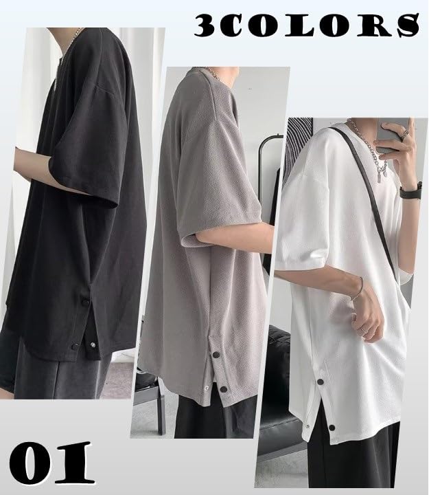 APAGAI Sleeve Oversized Oversized Side Drop Plus Korean Solid Summer Short Soft To the Simple Sleeve Short Sleeve Gym Korean Style Size 2XL Men's 3/4