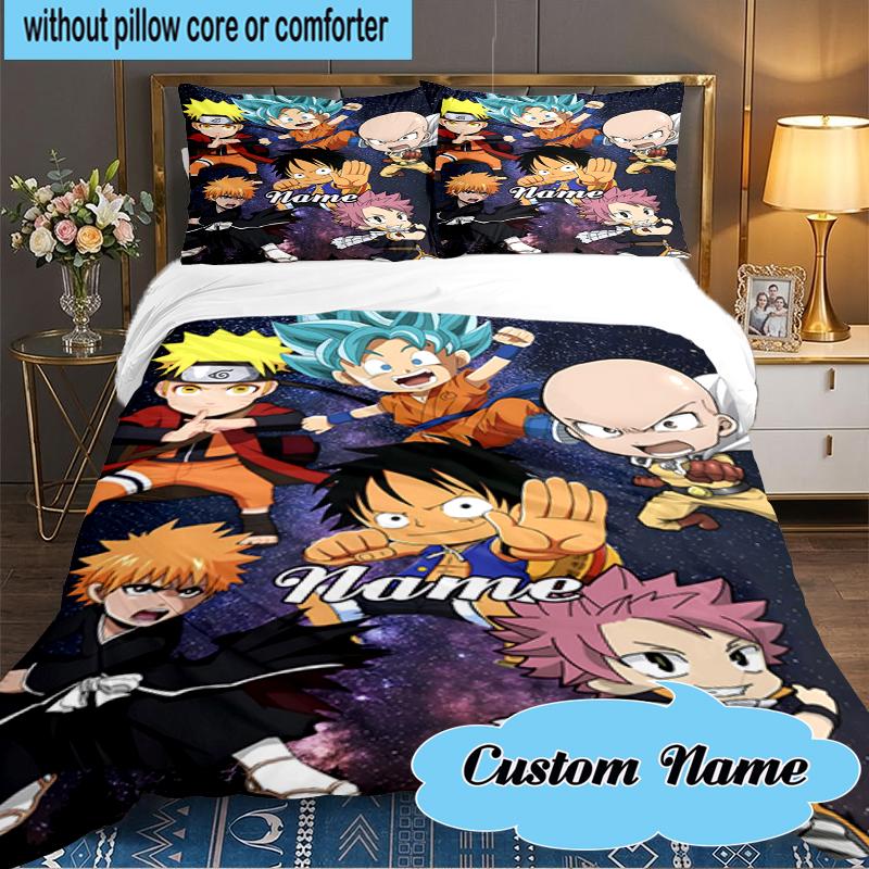 Custom Name Anime Characters Dragon Bedding Set 3pcs, Bedding Set Including 1pc Duvet Cover And 2pcs Pillowcases for Bedroom, Dormitory Gift