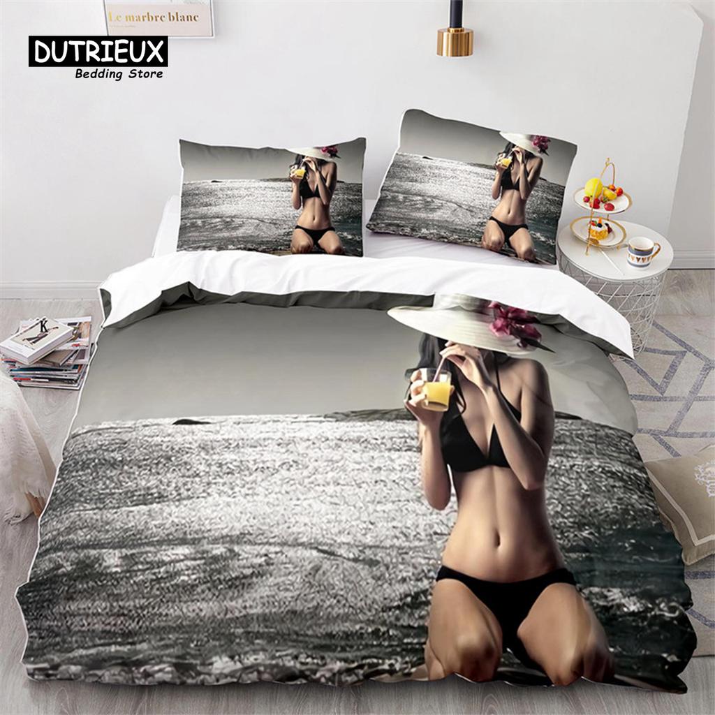 Ensemble de Literie Bikini Beach Fille Fesses Sexy Housse de Couette Microfibre Vacances à Hawaï Paysage Housse de Couette King Twin Pour Garçon Fille