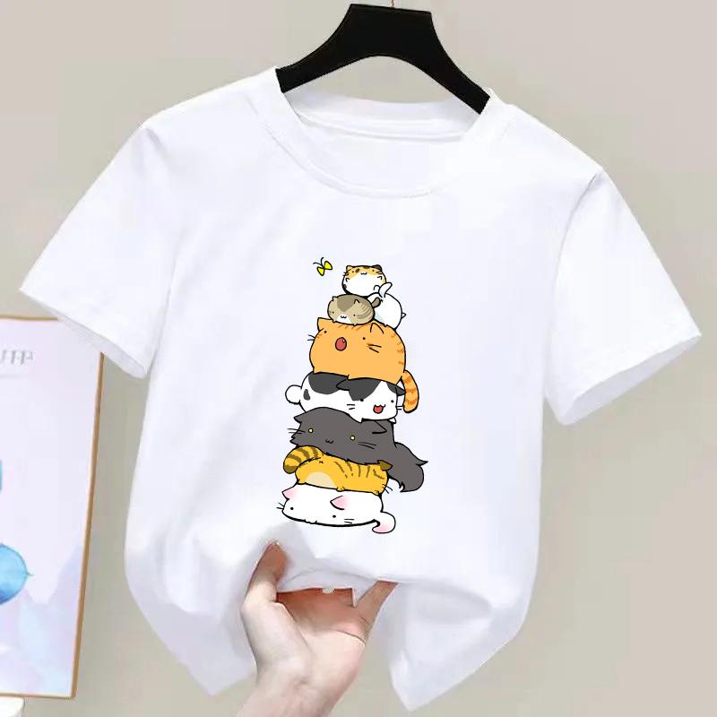 Kletternde Katze Muster Trendiges Design Druck T-Shirts Kurzarm Kinder Kinder T-Shirt Jungen Mädchen Sommer Frühling Lässiges Oberteil Tee