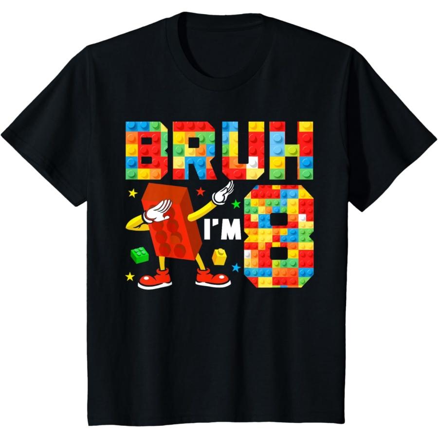 

Kids Dabbing Bruh I m 8 Year Old 8th Birthday Boy Building Blocks T-Shirt S