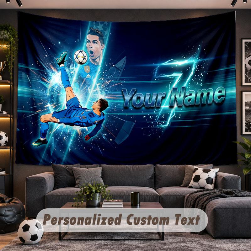 Arazzo da Appendere alla Parete Nome Personalizzato Modello Cristiano Ronaldo Tessuto Stampato Personalizzato Decorazione Murale