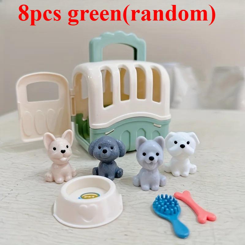 8Pcs Feeding & Grooming Pet Care Play Set Pretend Play Vet Plaything Veterinarian Kit For Kids Puppy Dog Carrier Gifts For Girls Young Boys