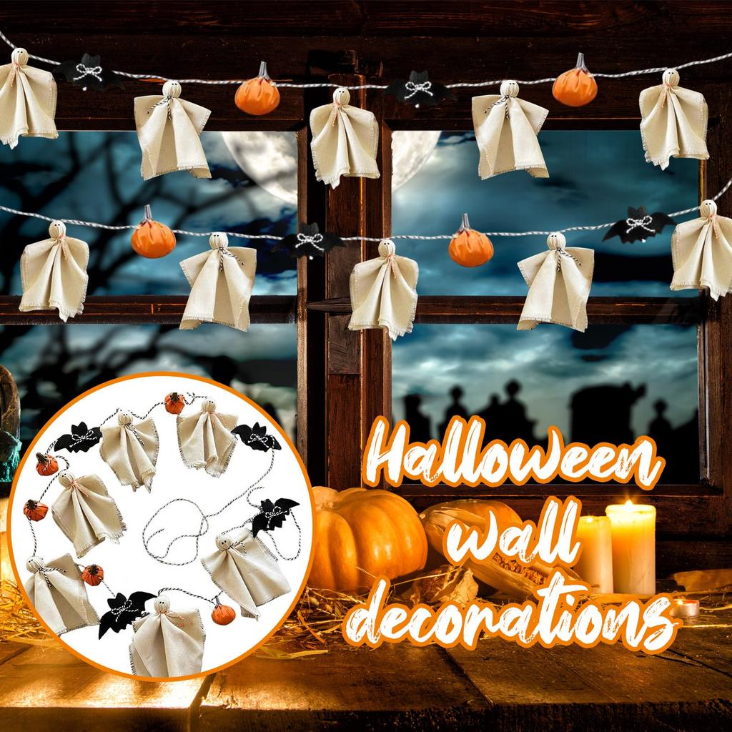 REDYY Ghosty Garlands,Halloween Garlands 9.2ft, Cotton Spookys  & Pumpkins Banners For Home Decoration