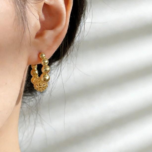 Gold Bead Ear Buckle Women'S Exquisite Retro High-End Design Sense Simple Cold Wind Fashion Versatile Earrings Ear Jewelry
