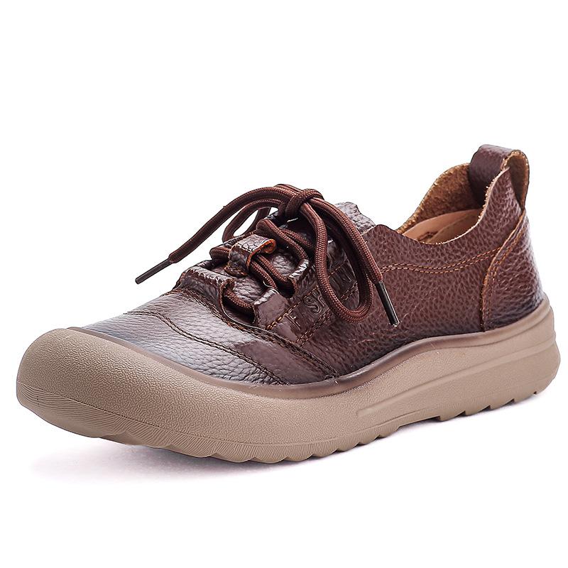 

Ретро Туфли из коровьей кожи с круглым носком и нескользящей подошвой для женщин - Широкая посадка, Толстая подошва, Идеальны для весны и осени 38 коричневый